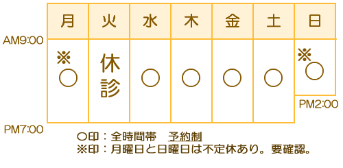 天白区で鍼灸、マッサージならふじさき治療院|ふじさき治療院の週間週間スケジュール